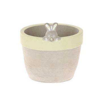 Blumentopf BONCHI mit Hasenkopf, Keramik, Osterdeko, grau-grün, 11,5cm, Ø11cm