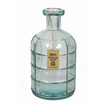 Glas Flasche JUDINA mit Muster, klar-blau, 22cm, Ø11cm