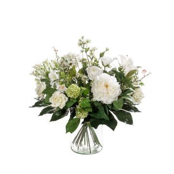 Künstlicher Blumenstrauß FEME, weiß-grün, 60cm, Ø40cm