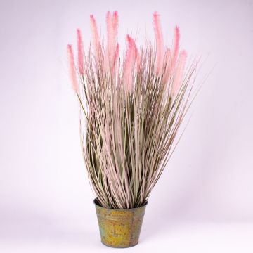 Plastik Lampenputzergras OVIDIO, Rispen, Zinktopf, grün-rosa, 100cm