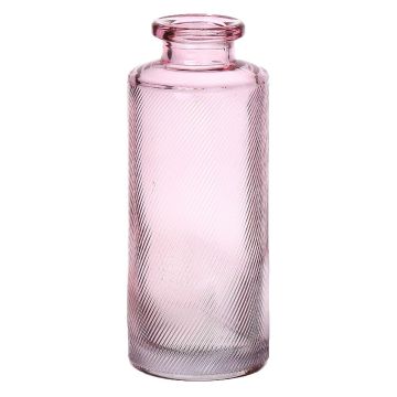 Flaschenvase EMANUELA aus Glas, Maserung, rosa-klar, 13,2cm, Ø5,2cm