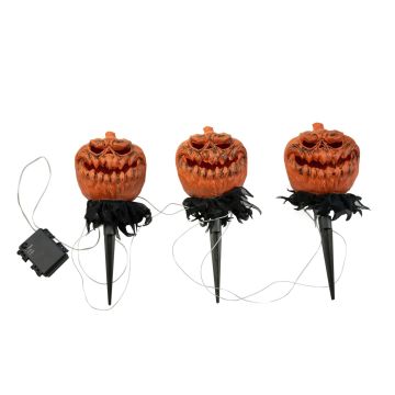 Halloween Gartenstecker Kürbis JERVIS mit Erdspieß, LEDs, 3 Stück, 40cm