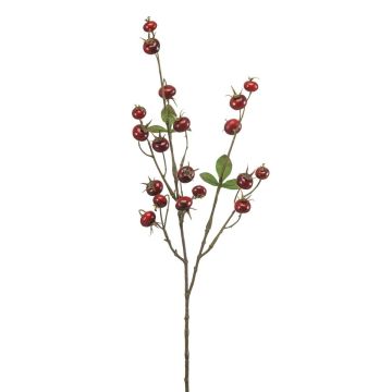 Künstlicher Zweig Kartoffelrose BREVON mit Hagebutten, rot, 80cm