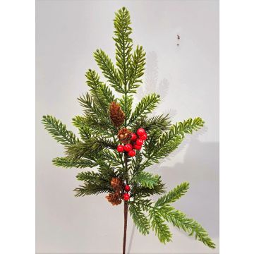 Kunst Zweig VARDALIA, Tanne, Beeren, Zapfen, rot-grün, 75cm