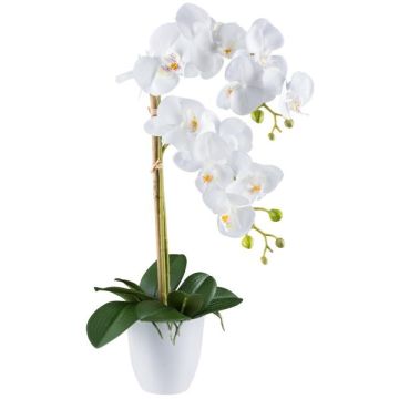 Kunst Phalaenopsis Orchidee BLENTOR im Melamin-Übertopf, Wurzeln, weiß, 55cm