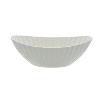 Ovale Deko Schale KENNYA mit Rillen, Kunststoff, weiß, 36x16x14cm