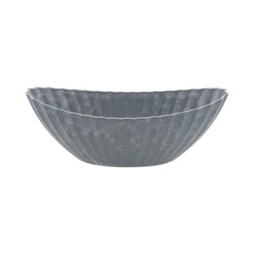 Ovale Deko Schale KENNYA mit Rillen, Kunststoff, grau, 36x16x14cm