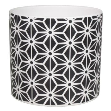 Runder Blumentopf AGAPI, Keramik, Sterne, schwarz-weiß, 12cm, Ø13cm