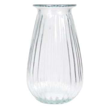 Glas Blumenvase DORITA mit Rillen, klar, 21cm, Ø13cm