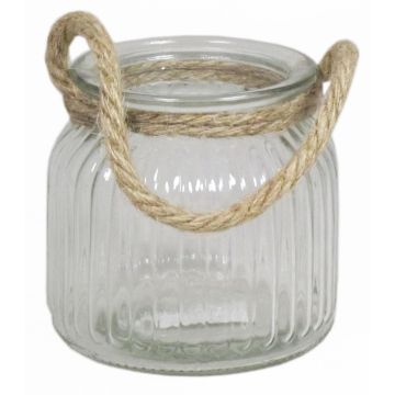 Glas Windlicht ADANNA mit Henkel, längsstreifen, klar, 10,5cm, Ø11cm