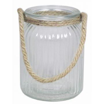 Glas Windlicht ADANNA mit Henkel, längsstreifen, klar, 14,5cm, Ø11cm