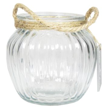 Windlichtglas AKILI mit Henkel, längsstreifen, klar, 10,5cm, Ø12cm