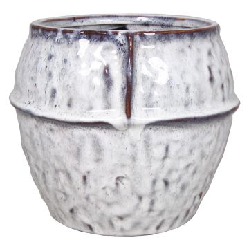 Keramik Blumentopf PEYRIK, einzigartig glasiert, weiß-braun, 12cm, Ø14cm