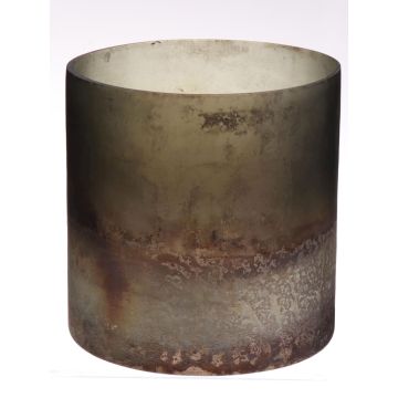 Kerzenglas Zylinder SANSA AIR, grün-silber, 13cm, Ø12,5cm