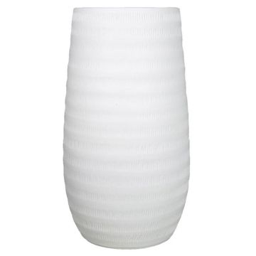 Keramik Pflanzvase TIAM mit Rillen, weiß-matt, 50cm, Ø26cm