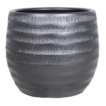 Keramik Pflanztopf TIAM mit Rillen, schwarz-matt, 14cm, Ø17cm