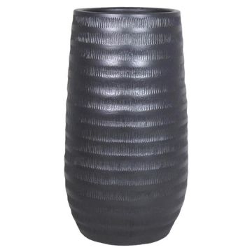 Keramik Pflanzvase TIAM mit Rillen, schwarz-matt, 40cm, Ø22cm