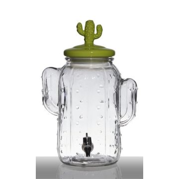 Glas Getränkespender AILIS, Zapfhahn, Kaktus Keramikdeckel, klar-grün, 26x19x29cm, 5L