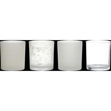 Teelicht Halter LYLA aus Glas, 4 Stück, klar-matt, 9cm, Ø8cm