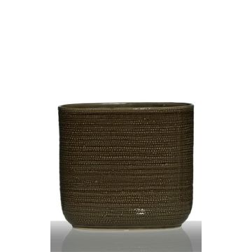 Ovaler Keramiktopf ALICK mit Rillen, braun, 27x12,5X24cm