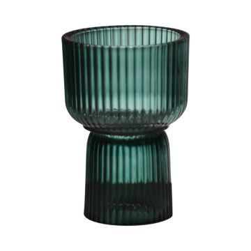 Maxi Teelichtglas KENSIE, Rillen, grün-klar, 15,5cm, Ø10,5cm