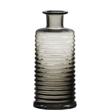 Glas Dekoflasche STUART mit Rillen, grau-klar, 21,5cm, Ø9,5cm