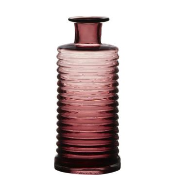 Glas Dekoflasche STUART mit Rillen, pink-klar, 21,5cm, Ø9,5cm