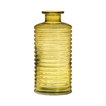Glas Dekoflasche STUART mit Rillen, gelb-klar, 21,5cm, Ø9,5cm