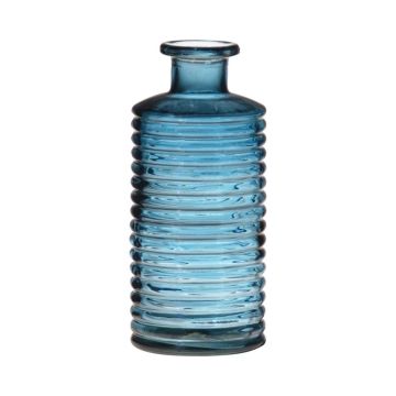 Glas Dekoflasche STUART mit Rillen, blau-klar, 31cm, Ø14,5cm