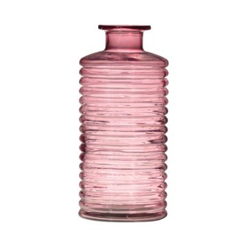 Glas Dekoflasche STUART mit Rillen, rosa-klar, 31cm, Ø14,5cm