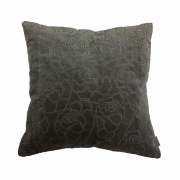 Samt-Kissen ALAIA, Rosenmuster, grau, 45x45cm Samt-Kissen ALAIA, Rosenmuster, grau, 45x45cm