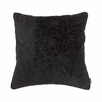 Samt-Kissen ALAIA, Rosenmuster, schwarz, 45x45cm