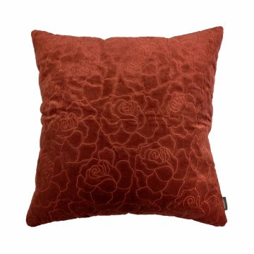 Samt-Kissen ALAIA, Rosenmuster, rost, 45x45cm