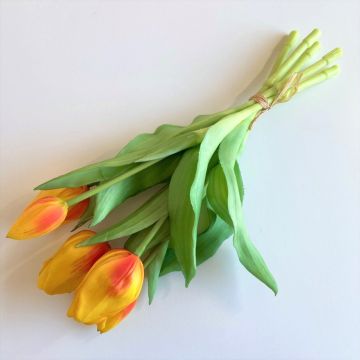 Dekoblumen Tulpen Strauß LEANA, gelb-orange, 30cm, Ø20cm