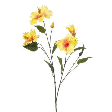 Kunstzweig Hibiskus TRUGEN mit Blüten, gelb-pink, 85cm