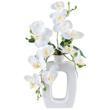 Textil Phalaenopsis Orchidee DRUKLON, Keramikvase, Wurzeln, weiß, 40cm