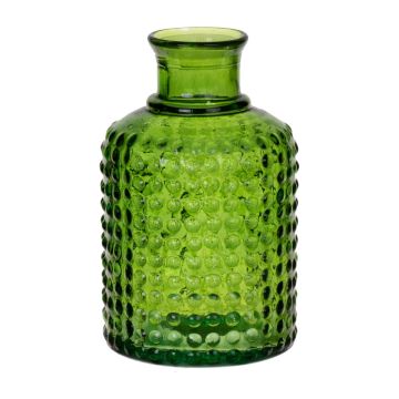 Deko Flasche BELISA aus Glas, mit Punkterelief, recycelt, olivgrün-klar, 19,5cm, Ø12cm