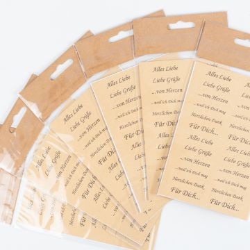 Papier Sticker ANISSA, Text, Grüße, Dankeschön, 288 Aufkleber, braun-schwarz, 1x4cm