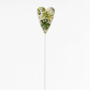 Herz Metallstecker BIRKIR mit Blätter Motiv, weiß-grün, 27x5cm
