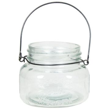 Kerzenhalter DACLAN aus Glas, Metallhenkel, klar, 9cm, Ø10,5cm