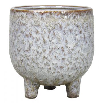Übertopf NOREEN, Keramik, gesprenkelt, auf Füßen, grau-braun, 10,5cm, Ø11cm