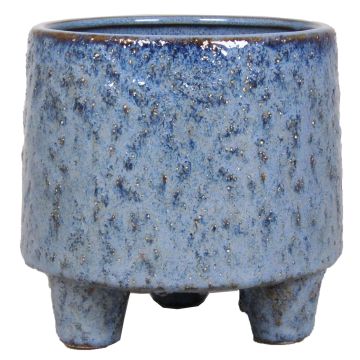 Übertopf NOREEN, Keramik, gesprenkelt, auf Füßen, blau-braun, 13,8cm, Ø14cm