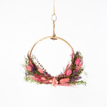 Trockenblumen Kranz GALENO auf Ring, pink-lila, 36,5cm, Ø30cm
