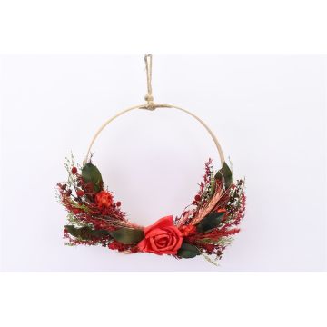 Trockenblumen Kranz GALENO auf Ring, rot-grün, 36,5cm, Ø30cm