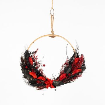 Trockenblumen Kranz GALENO auf Ring, rot-schwarz, 36,5cm, Ø30cm