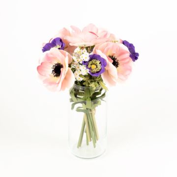 Deko Anemonenstrauß AIMEE Gänseblümchen, blau-rosa, 30cm, Ø20cm