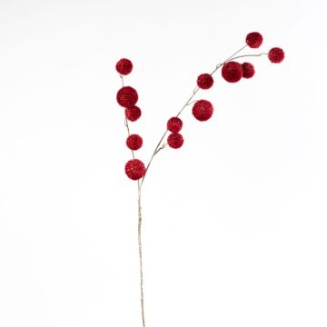 Dekozweig Gomphocarpus AOLANI mit Früchten, Glitzer, rot, 100cm