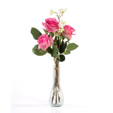 Künstlicher Rosenstrauß SIMONY mit Beiwerk, pink, 45cm, Ø20cm