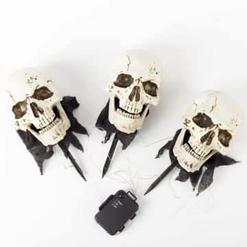 Halloween Gartenstecker Totenkopf JERVIS mit Erdspieß, LEDs, 3 Stück, 30cm